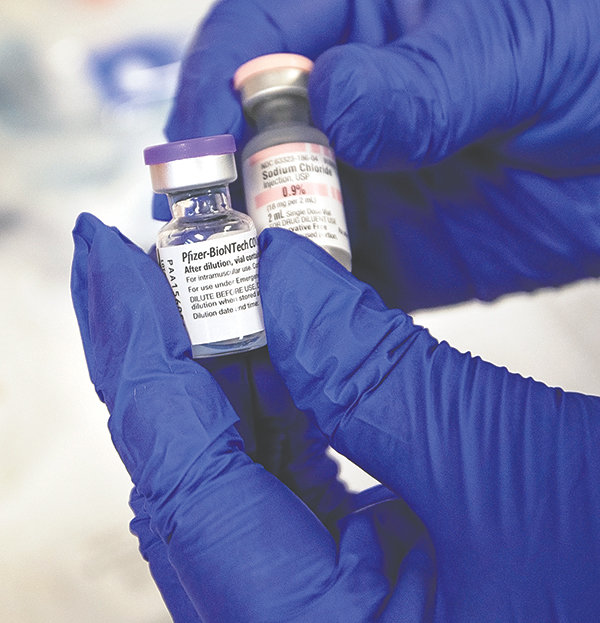 Two vials of Pfizer’s COVID-19 vaccine that arrived in Park County last week. There were 975 doses shipped with each vial holding multiple doses.