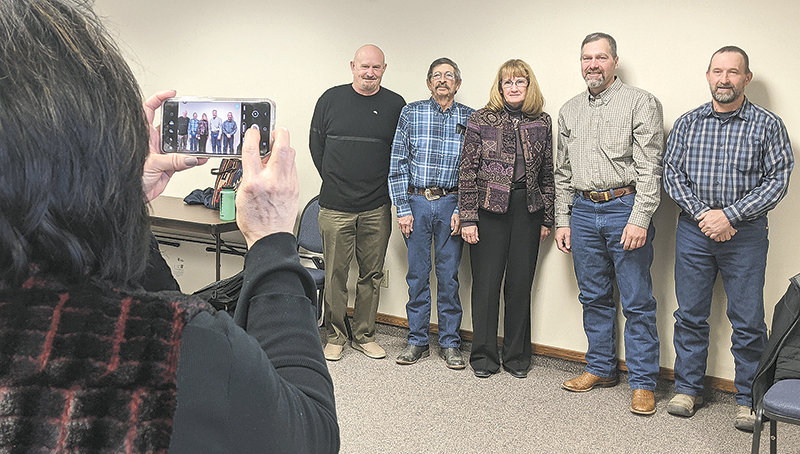 From left, Park County commissioners Scott Mangold, Joe Tilden, Dossie Overfield, Lee Livingston and Lloyd Thiel pose for an updated photograph for the county website, taken by Executive Assistant Susan Kohn.