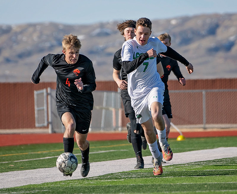 Keaton Rowton runs toward a ball on the attack Friday in Powell’s 1-0 win over Lander Valley. The Panthers are now 5-1 after back-to-back wins.