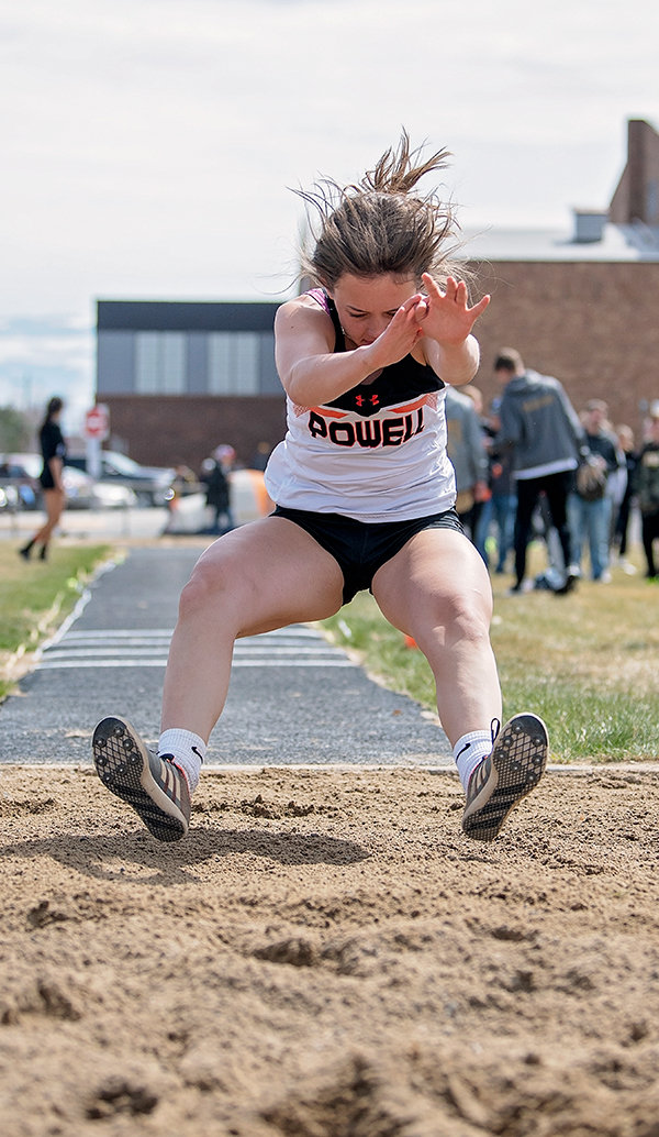 Elsie Spomer lands in the triple jump Saturday. Spomer placed third with a distance of 31 feet, 4.5 inches.