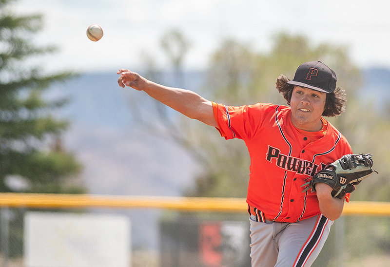Kolt Flores pitches in a game earlier this season against the 406 Flyers. Flores went nine innings on Sunday, earning a complete-game win while allowing just four hits.