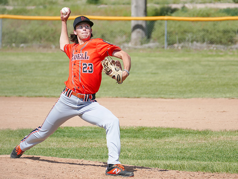 Landon Sessions throws a fastball Saturday in Powell’s 10-0 win over Rawlins. Sessions allowed just two baserunners in his six-inning complete game.