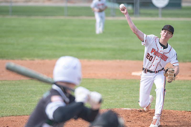 Trey Stenerson pitches in the Pioneers’ game against the 406 Flyers earlier this year. The Pioneers were excellent on the mound over the weekend, propelling them to two wins at the Roy Peck Wood Bat Tournament.