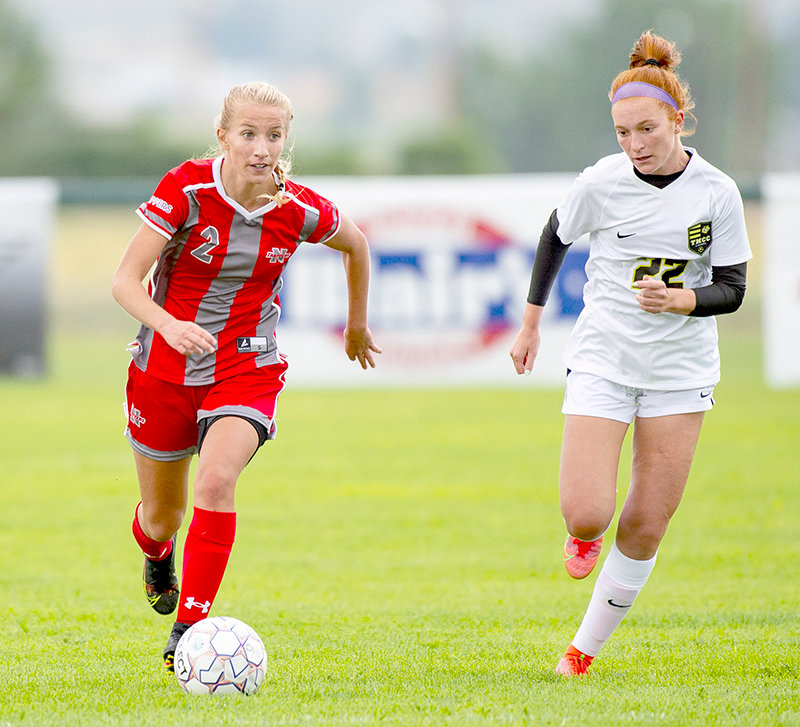Zoey Bonner dribbles Friday in Northwest’s opening match against Truckee Meadows. After a 2-1 loss to TMCC Friday, Bonner scored NWC’s golden goal in Saturday’s grudge match, sealing a 3-2 win in extra time.