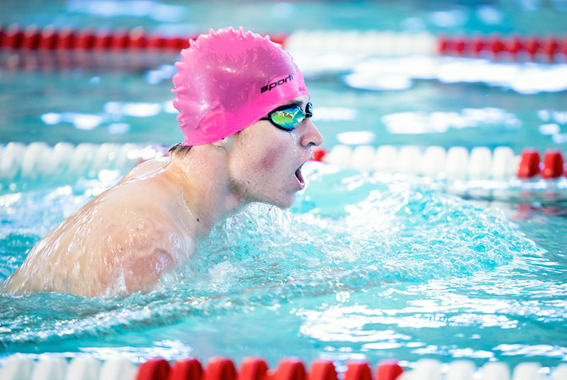 PHS sophomore Jon Hawley competes in the breaststroke during the 200 IM on Saturday. The Panthers swam past the competition, winning their second meet out of the last three before heading into the winter break.