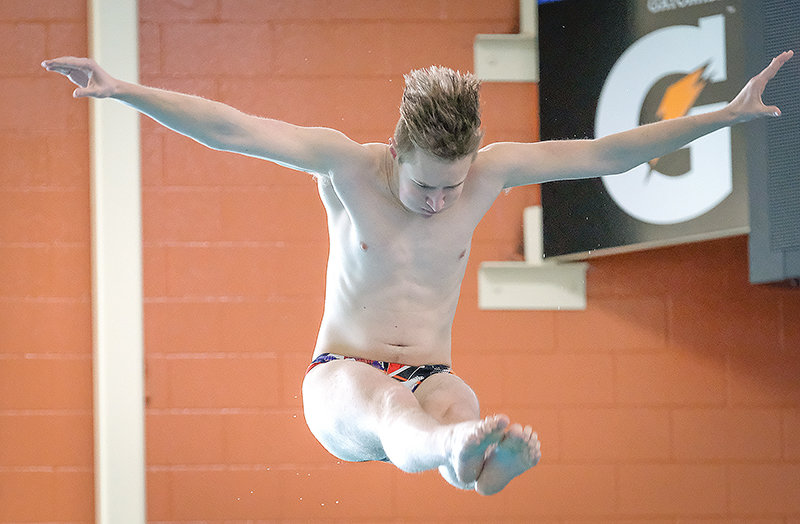 PHS sophomore Jon Hawley comes out of his rotation during a dive attempt in Worland last weekend. Hawley and the Panthers will host a quad meet with Buffalo, Worland and Cody at 10 a.m. Saturday.