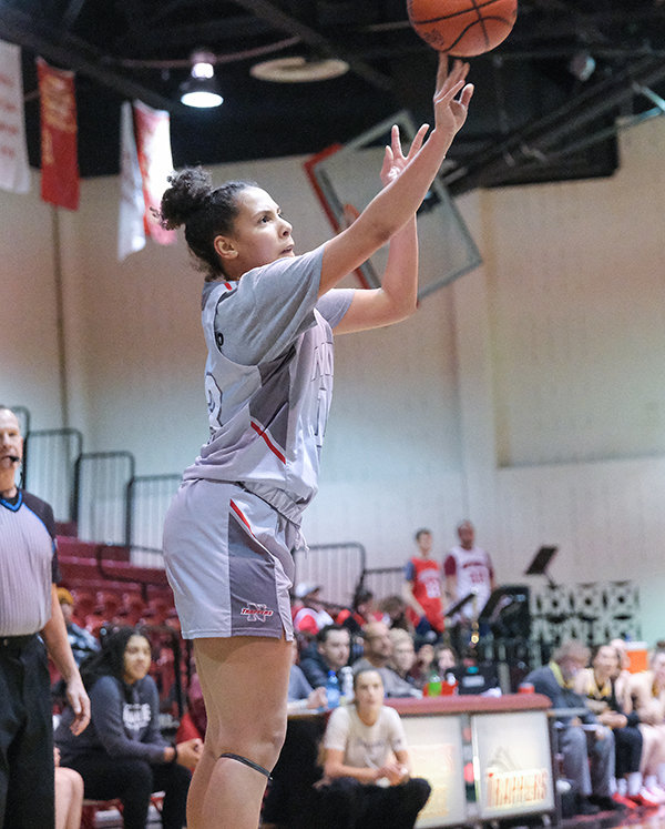 Trapper sophomore Kierra Cutright puts up a jumper late in a Jan. 22 contest against Eastern Wyoming. Cutright posted a double-double and the Trappers posted their second conference win on Thursday against Western Wyoming.