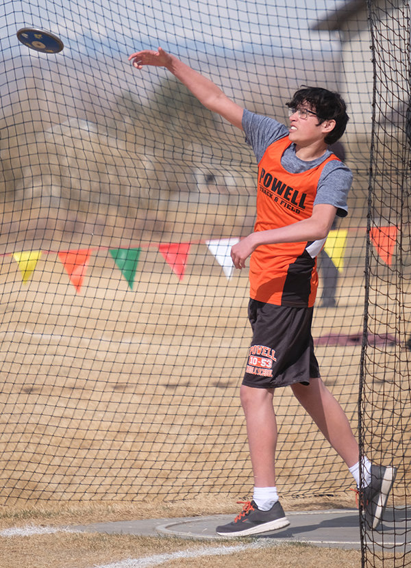 Eighth grader Mason Coombs hurls the discus during the Cubs’ home meet on April 2. Coombs and the eighth grade boys won their second meet in a row in Riverton on Saturday.