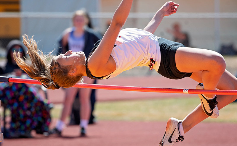 Continuing to improve in her freshman season, Charity Siggins puts all her effort into clearing the bar on Saturday. Siggins cleared 4 feet, 6 inches, tying for eighth place in the high jump. The Panthers will get another chance to hit the track Thursday in Cody at noon and Friday at 1 p.m. in Thermopolis.