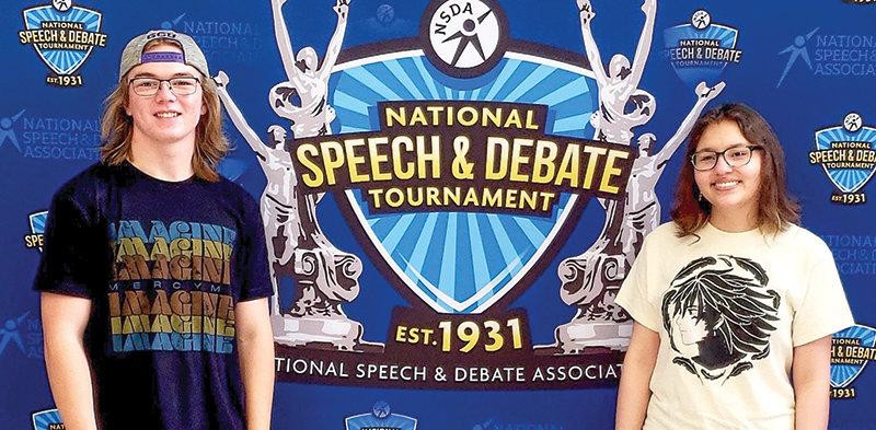 Aiden Chandler (left) and Dacovney Brochu attended the 2022 National Speech and Debate Tournament in Louisville, Kentucky June 13-17.