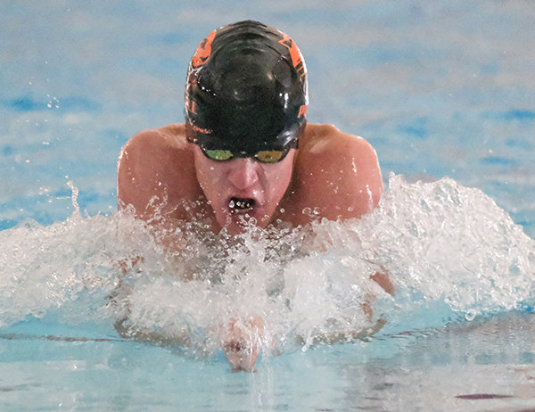 Kobus Diver competes during the breaststroke event in the Sprint Banana at Powell Aquatic Center last Thursday. Diver was one of three competitors that kicked off the summer swimming season in Gillette on June 17.