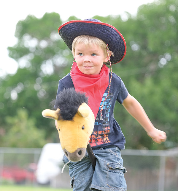 Waylan Warren channels his inner cowboy during the Kindergarten Rodeo at Parkside Elementary School.