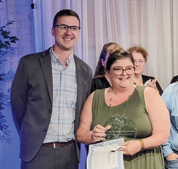 Patty Paulsen with Big Horn Enterprises in Powell was honored recently as Wyoming’s Direct Service Professional of the Year at the Wyoming Community Service Providers statewide recognition banquet. She accepted the award alongside Big Horn Enterprises CEO Kevin Simpson.