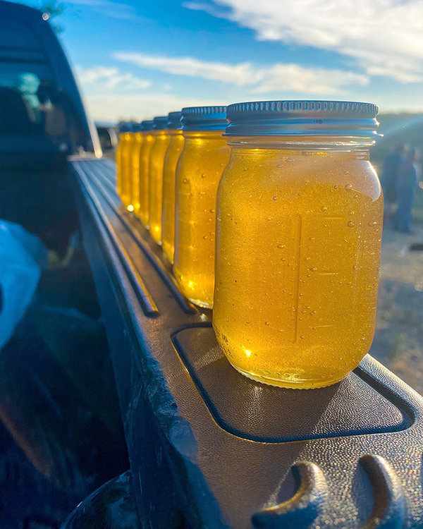 The jars brought down to Douglas for the honey harvest were far from adequate as the amount of honey harvested from just two hives — while leaving plenty for the bees to overwinter on — was far more than expected.