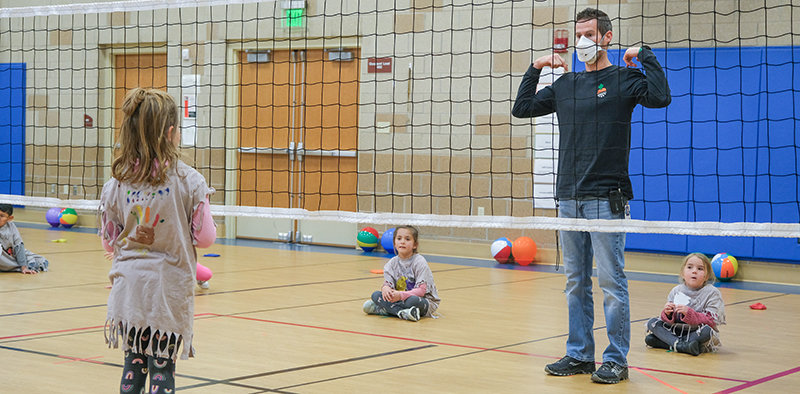 A Westside Elementary School student learns how muscles work from physical education teacher Luke Robertson. Teachers in the district are participating in a program called Healthy Teacher that strives to help them maintain mental and physical health.