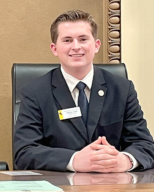 Powell High School senior Owen Fink served as a page in the state Senate during this year’s legislative session, with sponsorship from Sen. Dan Laursen. Last year, Fink served as a U.S. Senate page, being sponsored by U.S. Sen. John Barrasso.