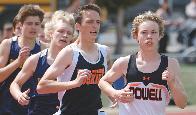 Korbyn Warren leads a group of runners during the Cody Trackstravaganza on Thursday. The Panthers head to Worland on Friday and Saturday for the 3A West Regional meet.