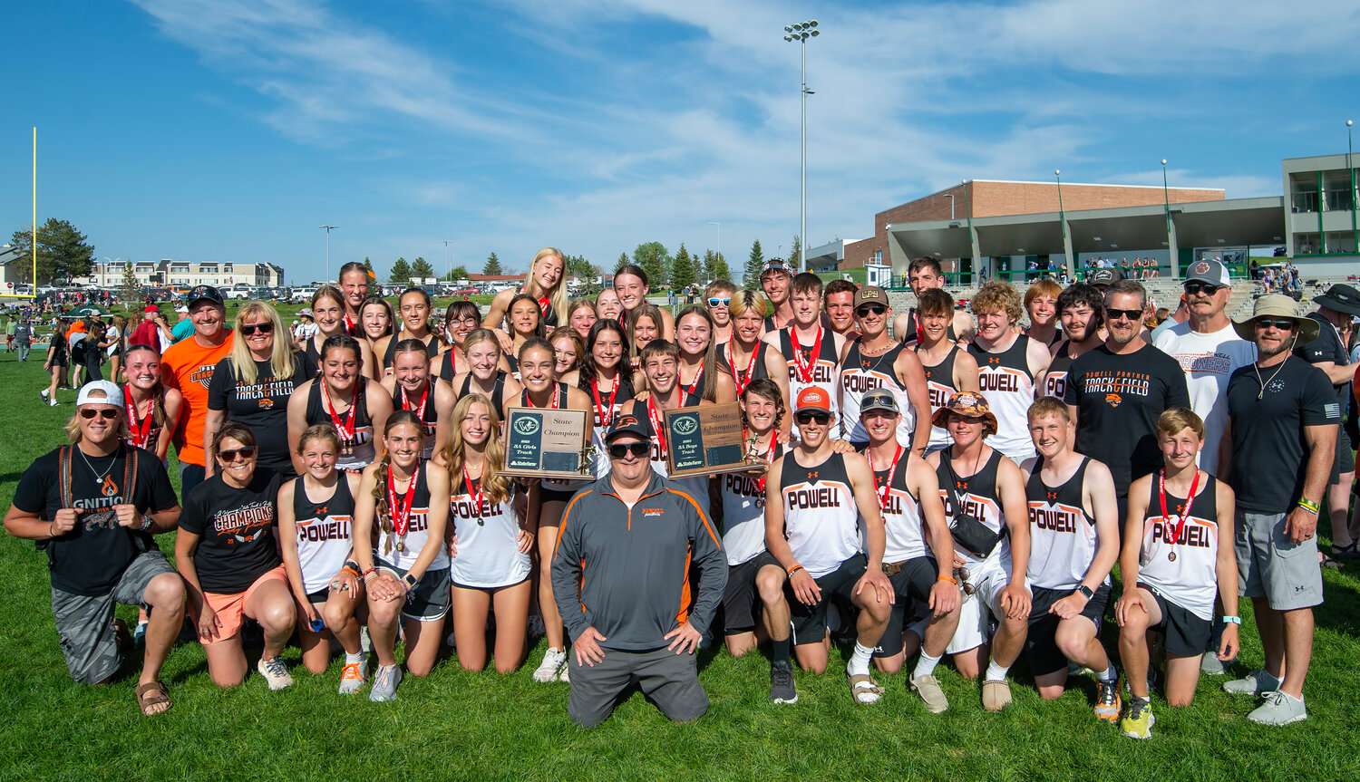 The Panthers gathered together to celebrate both winning 3A state track titles Saturday in Casper. Its the third title in a row for the girls.