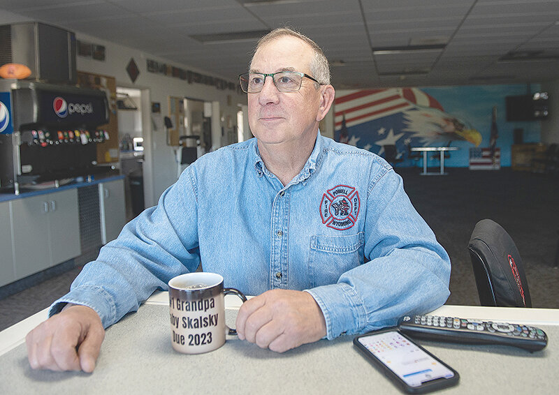 Kenny Skalsky enjoys a cup of coffee on his last day of his employment as administrator for the Park County Fire Protection District 1. His retirement was also his 65th birthday. He spent a combined 31 years with the district, including 16 years as a volunteer and 15 years as the department’s only full-time employee.