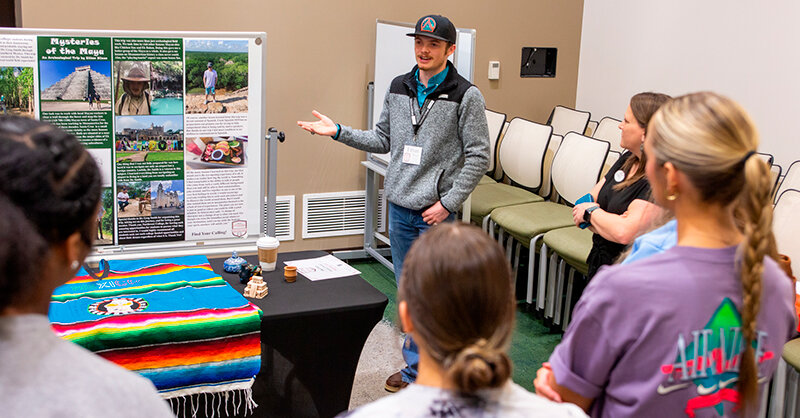 Ethan Nixon presents his topic April 28 at Northwest College during the first Student Showcase, which gave students a chance to display knowledge of their chosen topics.