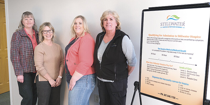 Some of Stillwater Hospice staff pose for a photo in their Bent Street office. From the left are RoxAnne Arnett, executive director Gerri Ackley, office manager Teecee Barrett and nurse case manager Robbin Pollock.