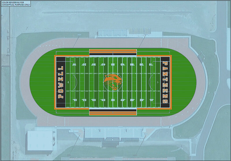 A rendering from Hellas Construction of the new turf field set to be put in this summer.