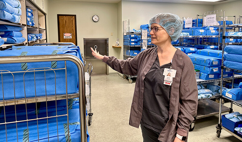 Laurene Torczon, surgical services director, shows off many of the supplies the department has in storage at Cody Regional Health.