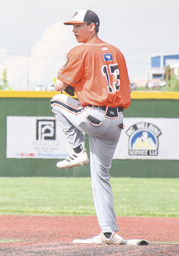 Jacob Gibson goes into his throwing motion during the Pioneers 5-4 loss to Bozeman on Sunday in Gillette.