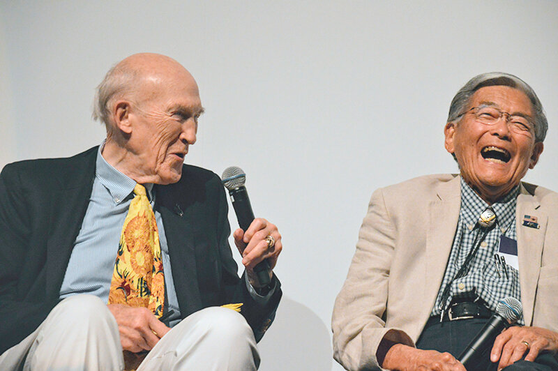 Alan Simpson and Norman Mineta talk onstage during the 2019 Heart Mountain Pilgrimage.