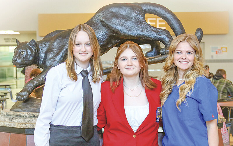 From left, Powell High School SkillsUSA members Liz Peterson, Elle Wilson and Sophie Czirr. These three students will be attending the national competition in Atlanta later this month.