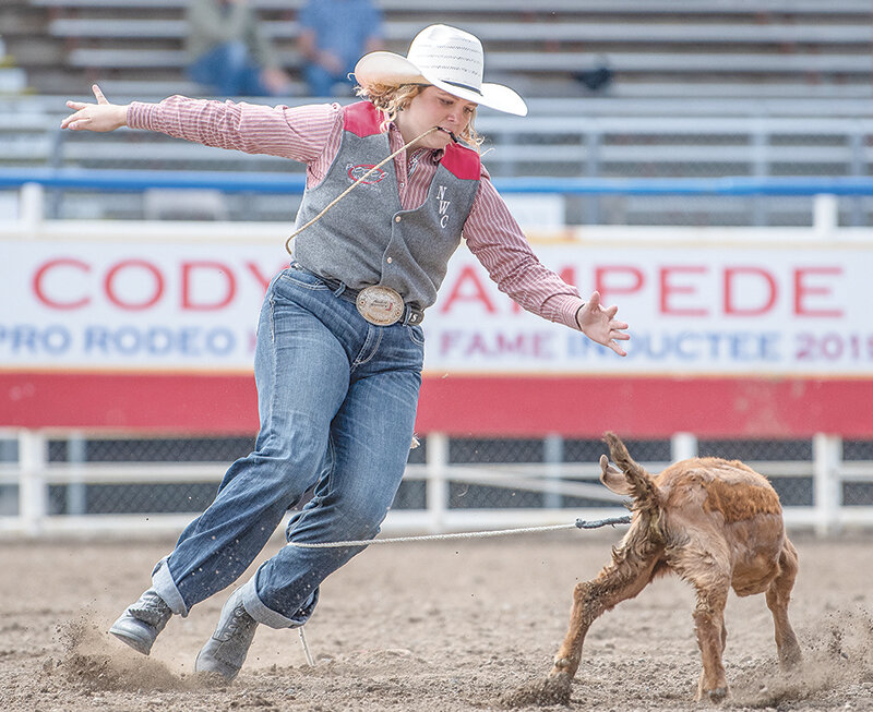 Jayden Smith drops down ready to tie her goat as the Trapper women will look for an improved performance next weekend in Havre, Montana, after taking this weekend off.