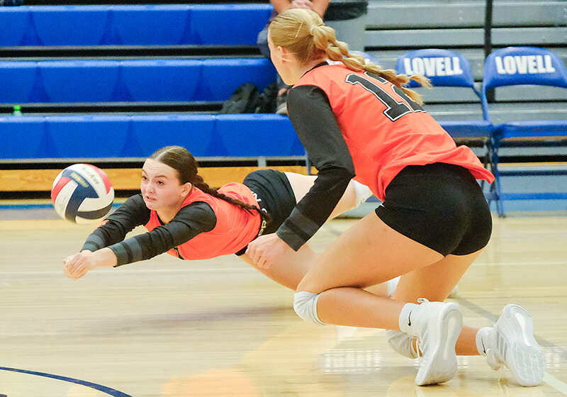 Stevee Walsh lays out to get under a ball as the Panthers moved to 3-0 in the conference season, having not dropped a set in 3A Northwest play.