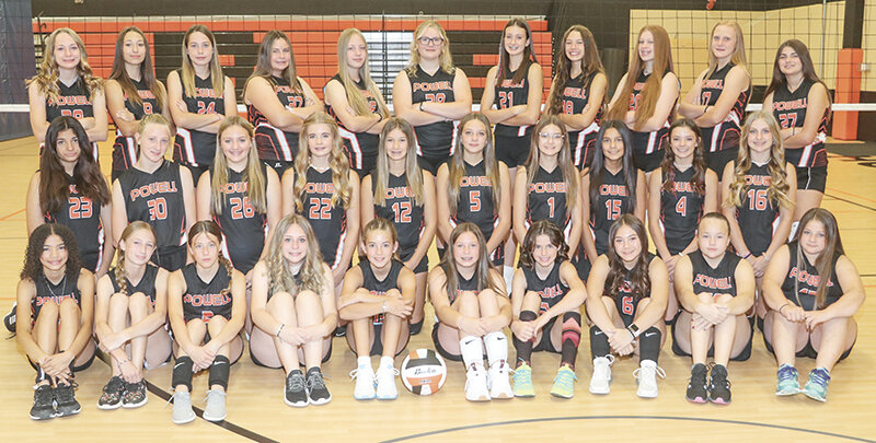 The 2023 eighth grade Cub volleyball team. Back row from left: Kourtnie Ashcraft, Addysen Brown, Lindsie Ashcraft, Temperance Day, Charlie Eastman, Samantha Edgell, Autumn Kidd, Stella Shoopman, Shai Hite, Peyton Ott and Piper Cousins. Middle row from left: Maykayla Oliver, Tallia Cheatham, Grace Gordon, Jesi Agee, Veronica Kovach, Kindyle Floy, Cabree Gates, Abree Haney, Abigail Visocky and Madilyn Croft. Front row from left: Alaja DeFoe Love, Grace Perry, Alyssa Wantulok, Sophia Stearns, Hailee Gorsuch, Ily Wiliams, Lillian Sapp, Joriana Hine, Jersey Germann and Taylor Cheney.