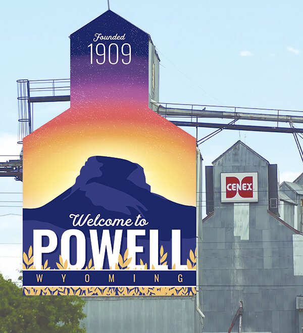 Pictured is a mock-up of the new mural design by Jeremiah Howe, of Powell, whose design was selected to replace the aging mural design on the Powell Bean Mill located near the the crossroads of U.S. Highway 14A and Bent Street leading into downtown Powell.