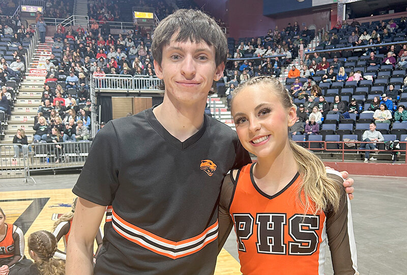 Kolby Crichton (left) and Anna Smith were both named All-State during the state spirit competition. Both students will have the opportunity to perform again with the All-State teams in March at a University of Wyoming basketball game.