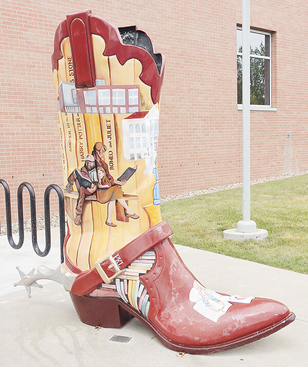 Cheyenne boasts a public art project featuring 30 8-foot-tall, fiberglass, painted boots around the city. Above, the Book Boot.