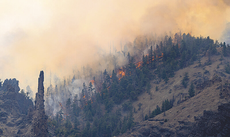 Lightning started the Clearwater Fire in the wilderness of the Shoshone National Forest surrounding the North Fork of the Shoshone River near Elk Fork Campground on July 19. It had expanded to almost 1,800 acres as of Monday.