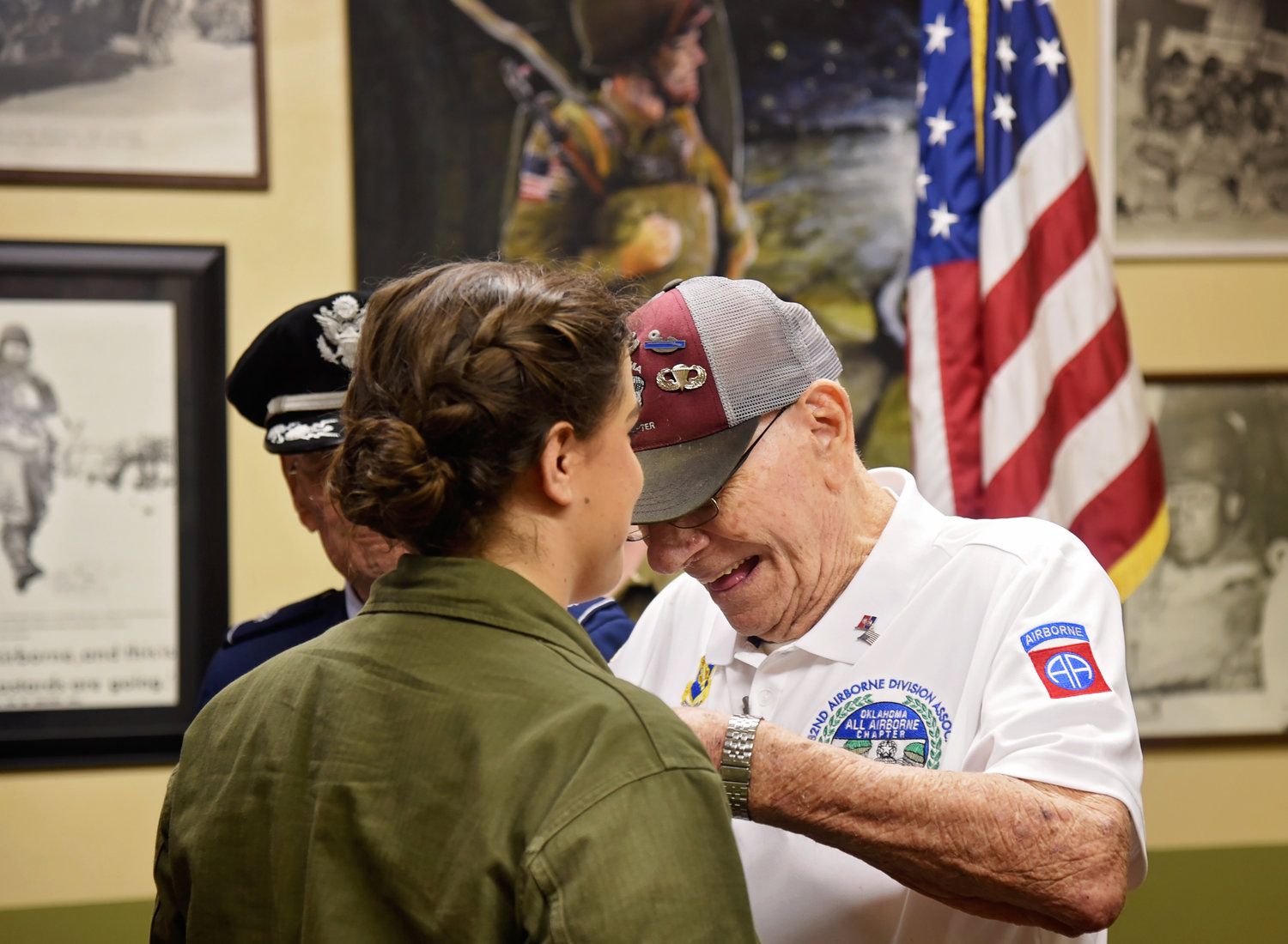 Liberty Phillips was the only female graduate of Summer Jump School 2022. Visiting veteran Jerry Ring pinned her wings at the wing pinning ceremony held July 23, 2022.