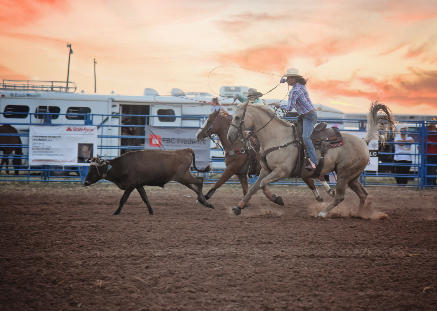 Danna Akin (Frederick) and her partner Criqhett Chapman (Vernon, Texas) partnered up in a roping contest at a rodeo fundraiser held Aug. 5 and Aug. 6, 2022.