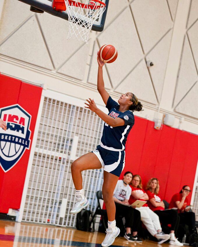 University School of Jackson rising senior Haylen Ayers goes up for a lay-up during a recent game while she&rsquo;s competing with the USA Basketball U18 National Team.