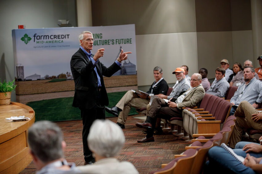 AG FINANCE – Dr. David Kohl of Virginia Tech University, who has taken part in each of the Mid-South Agricultural Finance Conference at UT Martin, is shown speaking at last year’s event in Watkins Auditorium. This year’s event will take place on Aug. 7, with registration running through July 31.