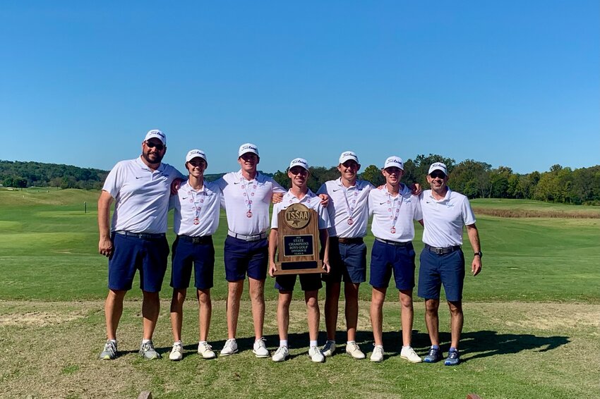 Jackson Christian's boys' golf team won the first state championship in program history on Tuesday. The team consisted of coaches Jared Smith and Pete Andreoni and players Nolan Smith, Brody Smith, Casen Justice, Carson Andreoni and Seth Joyner.