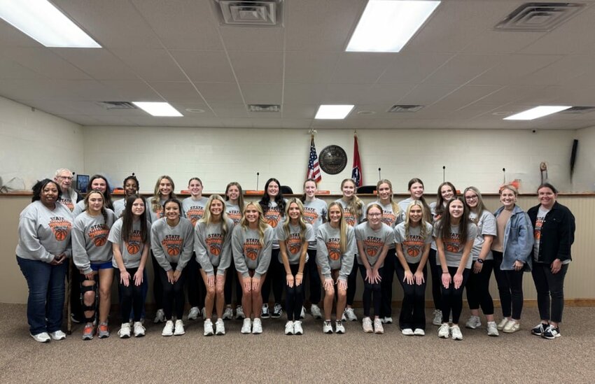 LADY JACKETS RECOGNIZED-The Board of Mayor and Aldermen recognized the Lady Jackets State Tournament team and Cheerleaders at our monthly Board meeting tonight. They have made Greenfield so proud.
