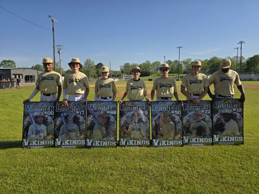 8th GRADE NIGHT - Shown from left are Jordan Warren, Gavin Latham, Dane Warren, Ridge Hancock, Owen Parnell, Lucas Patten, and Dereon Morin. (Photo courtesy of Amber Head)