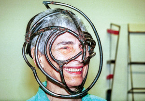 Helene Brandt models a mask she had been working on in her East Village studio in 1999.