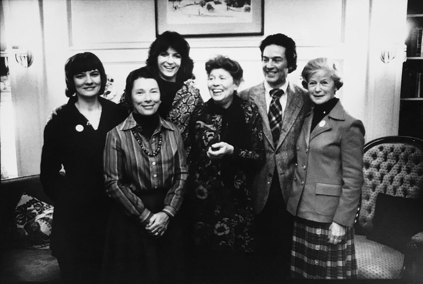 At the Riverdale Mental Health Association&rsquo;s 1977 annual meeting, the organization&rsquo;s $1-A-Week committee members were introduced, including (from left) DiAnn Pierce, Terry Lane, Jill Babcock, Andrea Simon, RMHA president Zachary Rosenfield, and Sylvia Goldberg.