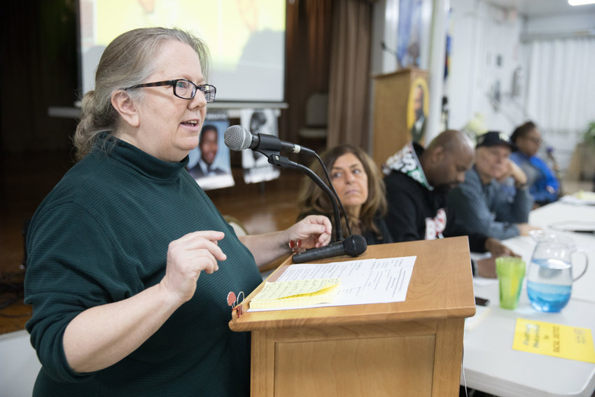 North Bronx Racial Justice member Jennifer Scarlott gives opening remarks at a panel discussion on mental health and police activity in communities of color at St. Stephen&rsquo;s United Methodist Church on Martin Luther King Jr. Day. Now that in-person events have been canceled or gone virtual, Scarlott is working to adapt to organizing online.
