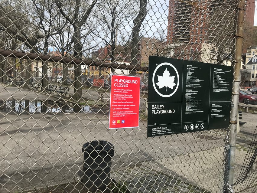 Bailey Playground between West 234th and West 237th streets remains closed during the coronavirus pandemic statewide lockdown.