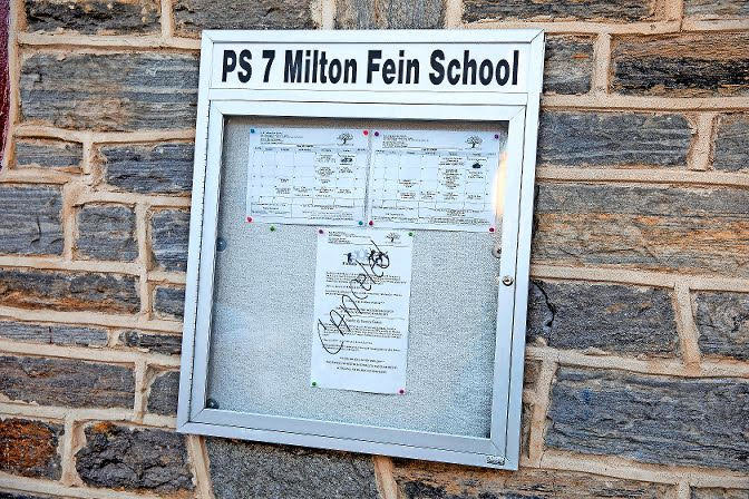 &lsquo;Canceled&rsquo; is written on a bulletin board outside P.S. 7 Milton Fein School. Mayor Bill de Blasio announced March 15 that all public schools would be closed from March 16 until at least April 20.