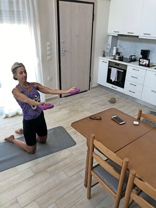 Riverdale Neighborhood House employees have continued to work with their students virtually. Pilates instructor Kiki Georgiadou has even taught her classes while staying in Greece.